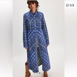 We The Free Blue and Green Plaid Maxi Shirt